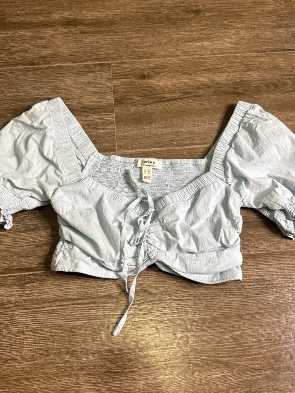 Privy Light Blue Crop Top M Casual Fitted Short Sleeve Basic